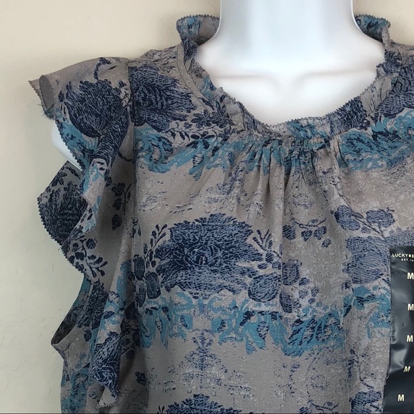 Lucky Brand M Blue Printed Flutter Tank New F - Picture 2 of 8